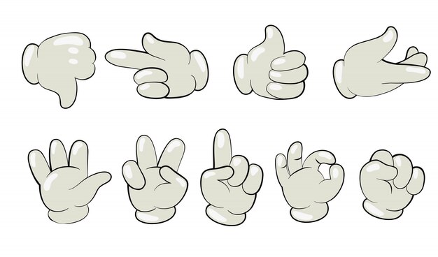 Dibujos animados manos en conjunto de guantes