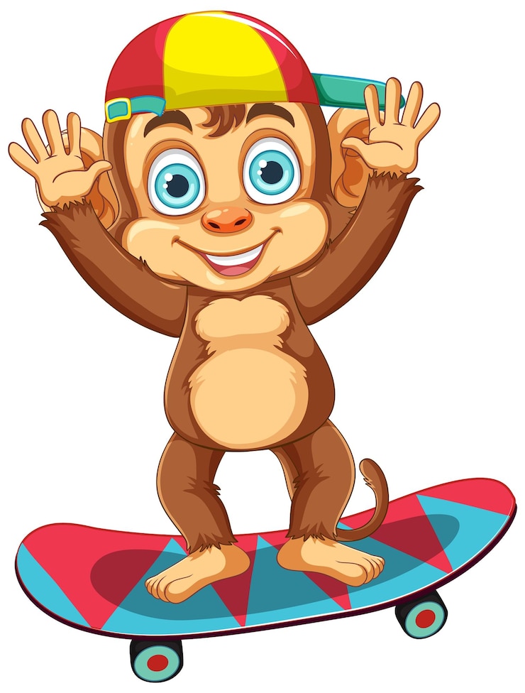Vector gratuito dibujos animados de mono jugando patineta