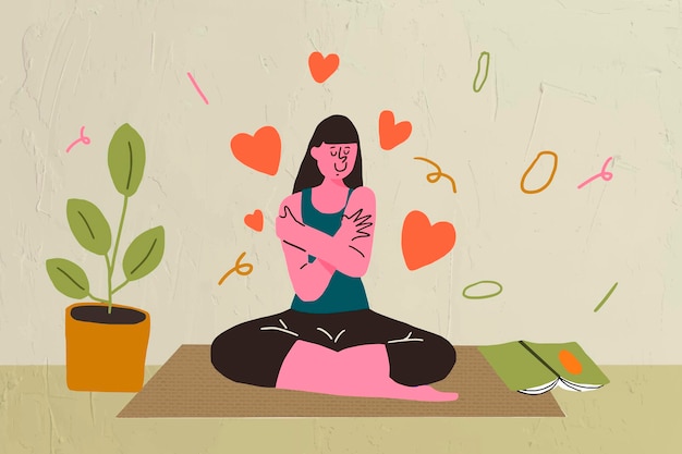 Dibujos animados de mujer sana, vector de ilustración de autocuidado