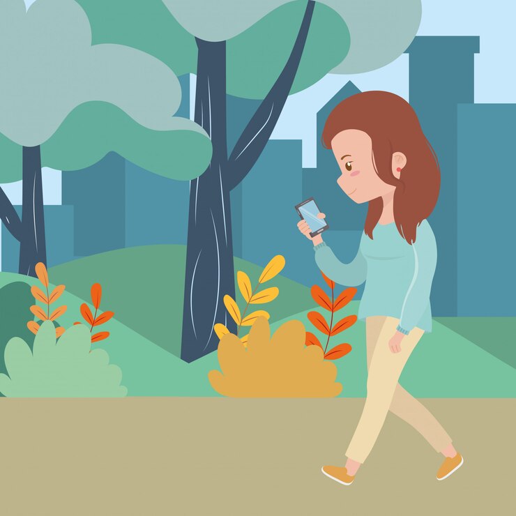 Vector gratuito dibujos animados de mujer con smartphone