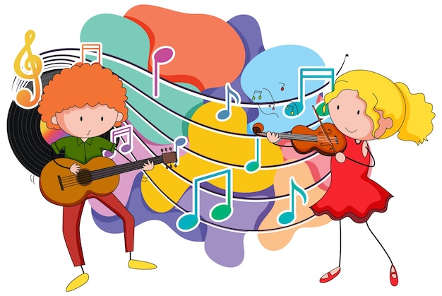 Dibujos animados de músico con símbolos de melodía musical