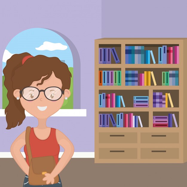 Dibujos animados de niña de diseño de la escuela