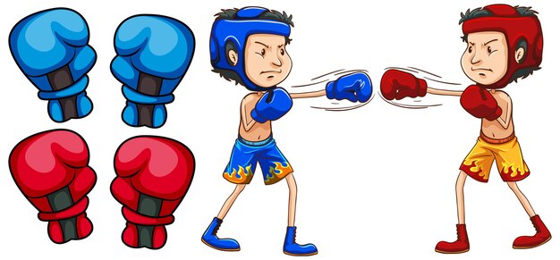 Dibujos animados de niño boxeador con guantes de boxeo