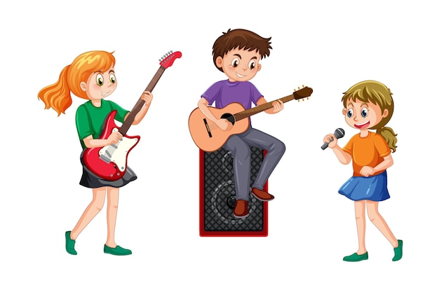 Dibujos animados de niños de banda de música
