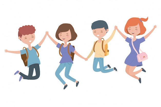 Dibujos animados de niños y niñas adolescentes