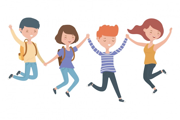 Dibujos animados de niños y niñas adolescentes