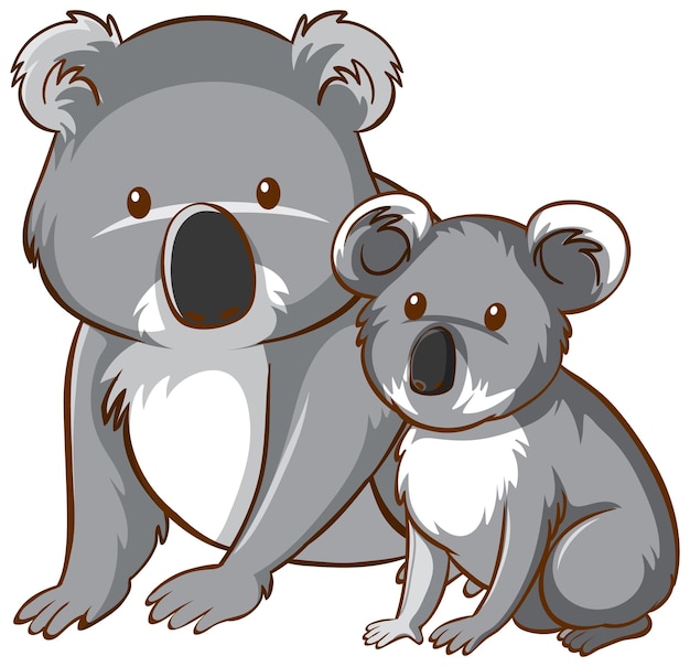 Vector gratuito dibujos animados de oso koala de madre y bebé sobre fondo blanco