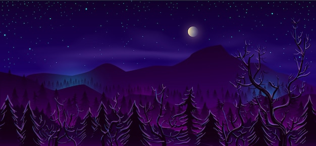 Vector gratuito dibujos animados de paisaje de noche de tierra del norte salvaje