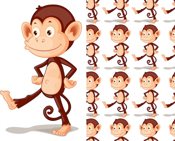 Vector gratuito dibujos animados de patrón animal mono