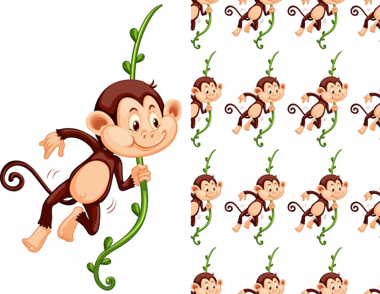 Vector gratuito dibujos animados de patrón mono transparente y aislado