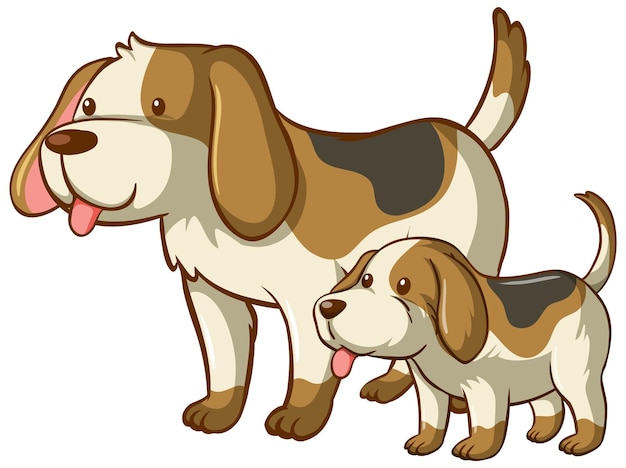 Vector gratuito dibujos animados de perro madre y bebé sobre fondo blanco