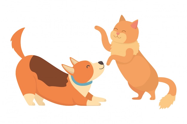 Vector gratuito dibujos animados de perros y gatos