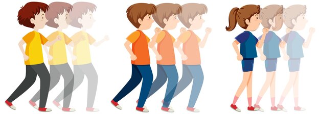 Dibujos animados de personas caminando hacia atrás
