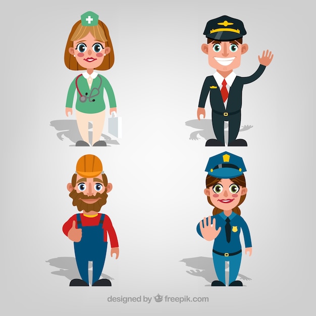 Vector gratuito dibujos animados personas con diferentes puestos de trabajo
