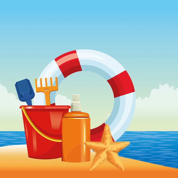 Vector gratuito dibujos animados de playa y vacaciones de verano