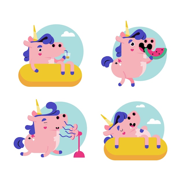 Dibujos animados retro ukko la colección de pegatinas de unicornio