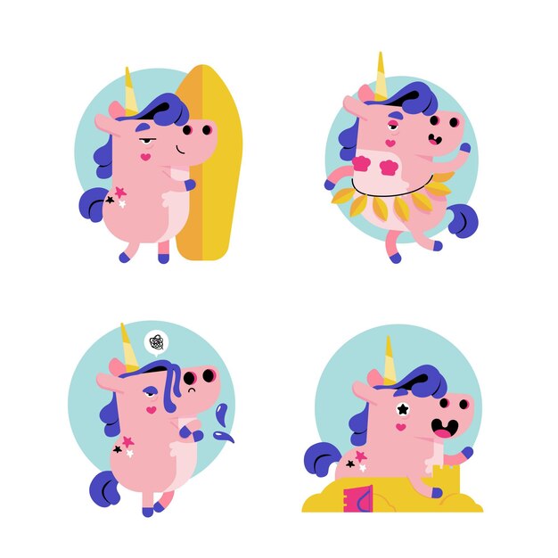 Dibujos animados retro ukko la colección de pegatinas de unicornio
