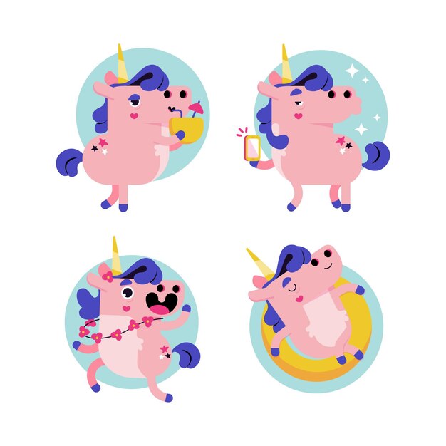 Dibujos animados retro ukko la colección de pegatinas de unicornio