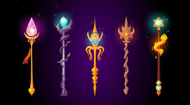 Dibujos animados vector magia fantasía juego tridente arma