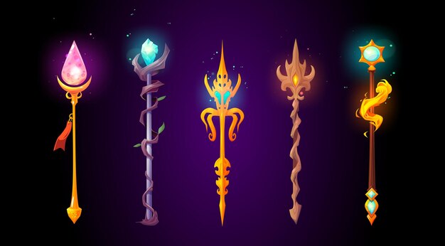 Dibujos animados vector magia fantasía juego tridente arma
