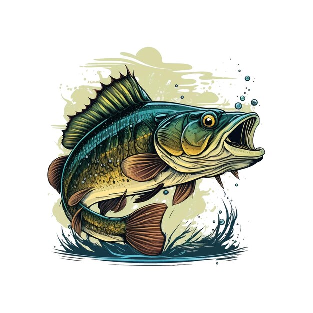 Dibujos animados de vector de pez bajo grande para camiseta Diseño de camiseta de pez bajo grande