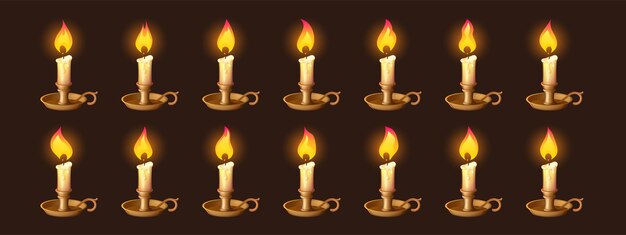 Dibujos animados de velas encendidas en la animación de candelabro