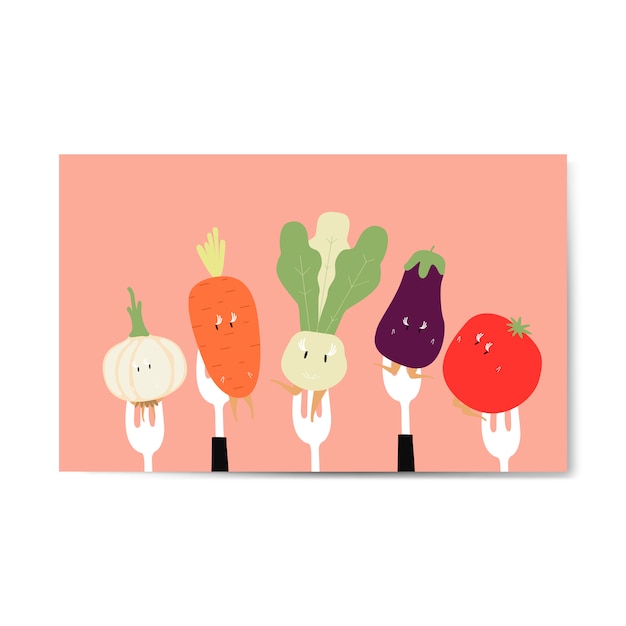 Dibujos animados de verduras frescas en vector de horquillas