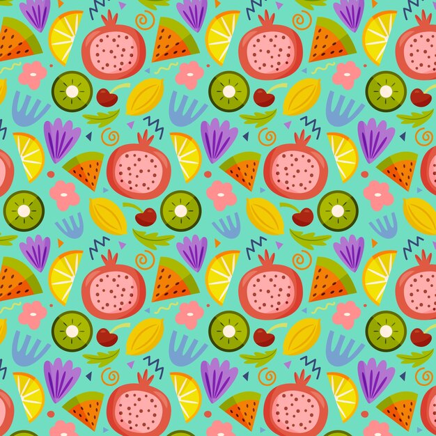 Dibujos a mano de frutas y flores