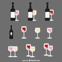 Vector gratuito dibujos planos de botellas de vino y vasos