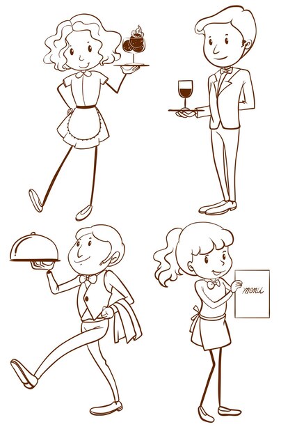 Dibujos sencillos de camareros y camareras.