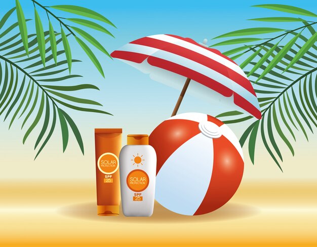 Dibujos de verano y productos de playa.