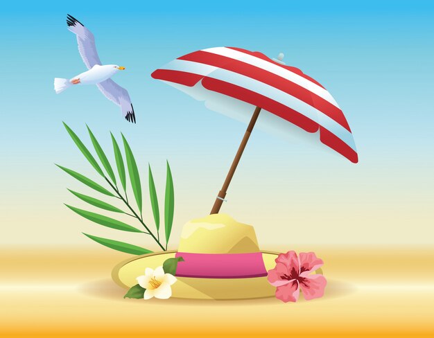 Dibujos de verano y productos de playa.