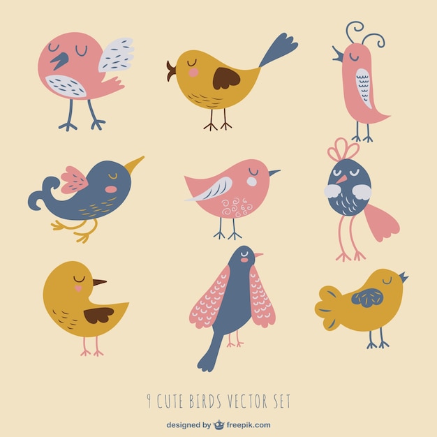 Vector gratuito dibujos vintage de pájaros