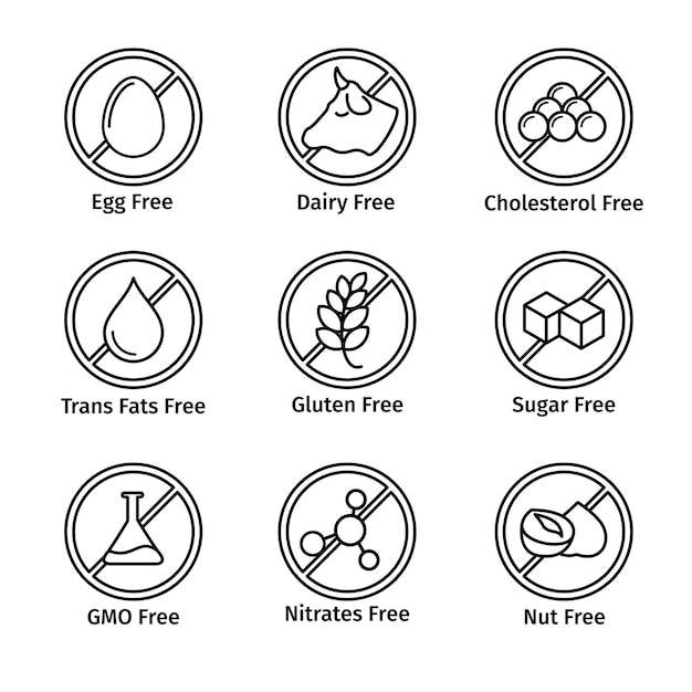 Dieta alimentaria y etiqueta libre de OMG en estilo de línea