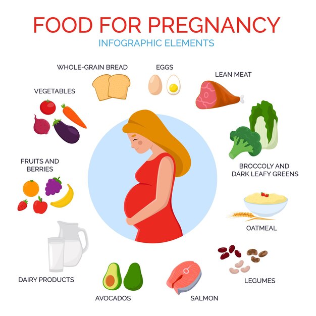 Dieta para madres embarazadas conjunto de ilustraciones vectoriales planas
