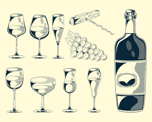 Diez iconos de bebidas de vino