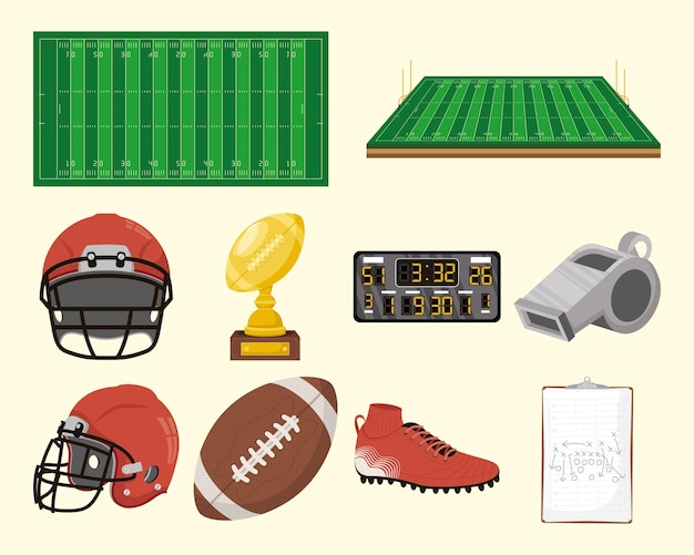 Vector gratuito diez iconos de conjunto de fútbol americano