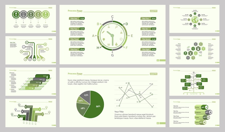 Vector gratuito diez plantillas de diapositivas de logística establecidas