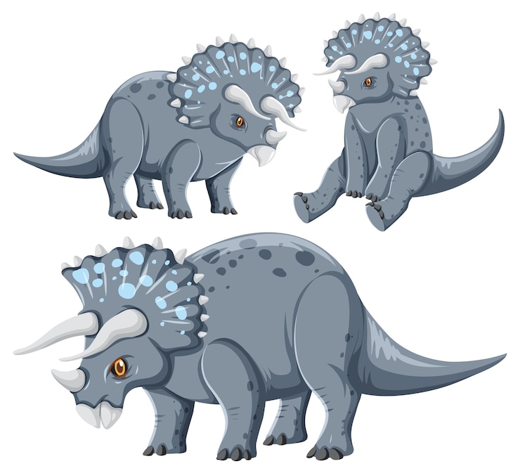 Vector gratuito diferente colección de dinosaurios triceratops.