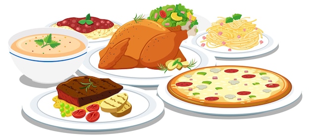 Diferentes alimentos establecidos sobre fondo blanco.