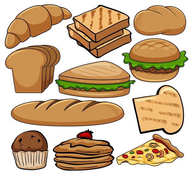 Diferentes alimentos sobre fondo blanco.
