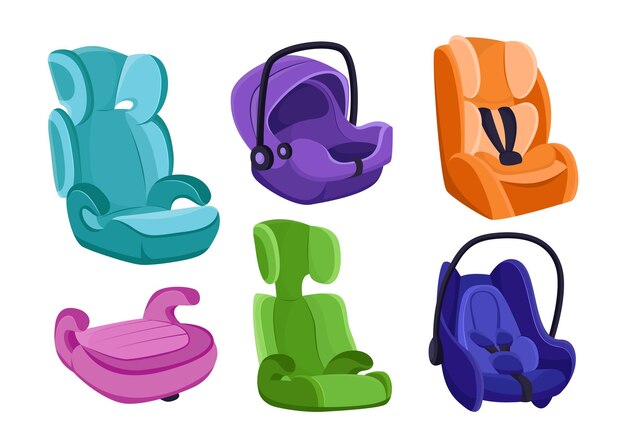 Diferentes asientos de coche para bebés conjunto de ilustraciones vectoriales