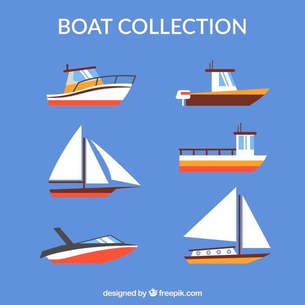 Diferentes barcos en diseño plano 