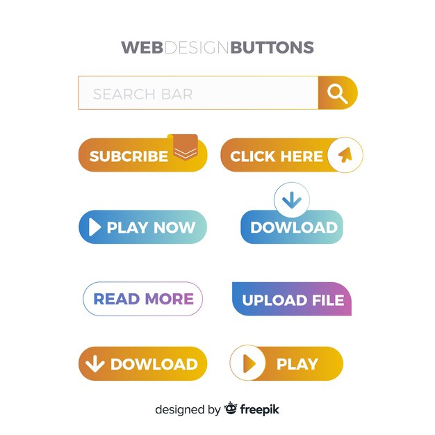 Diferentes botones web en estilo gradiente