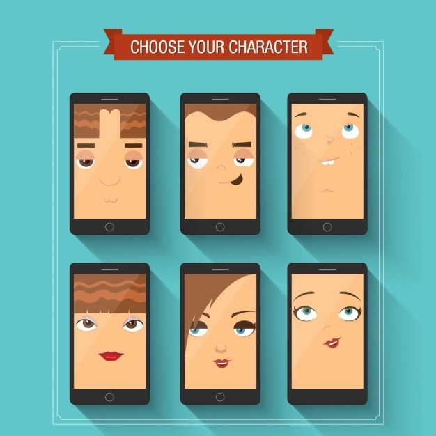 Vector gratuito diferentes caras en la pantalla de un teléfono móvil
