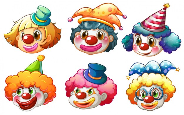 Diferentes caras de un payaso.
