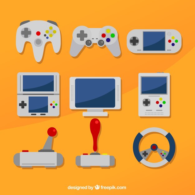 Diferentes consolas sobre un fondo naranja