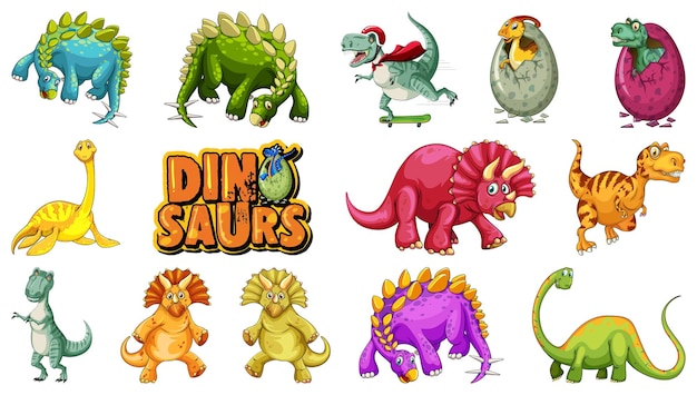 Diferentes dinosaurios y diseño de texto.