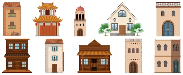 Vector gratuito diferentes diseños de casas en el mundo