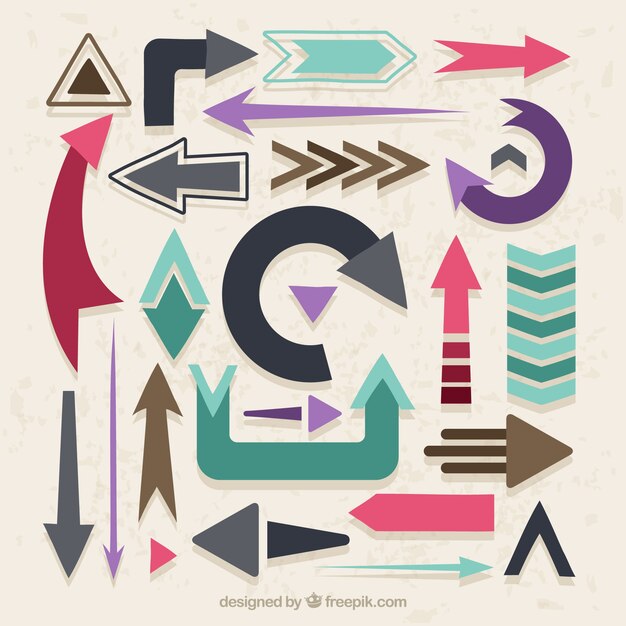 Diferentes diseños de flechas en diseño plano 
